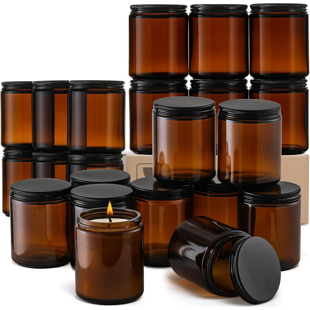 8oz Amber Glass Jars with Blac - Black Tin Candle review and price
