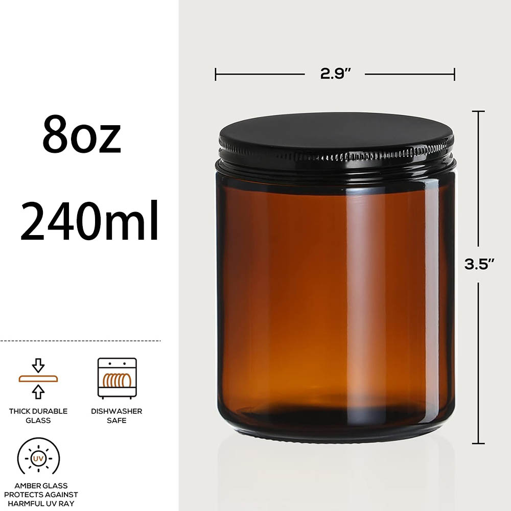 8oz Amber Glass Jars with Blac - Black Tin Candle review and price