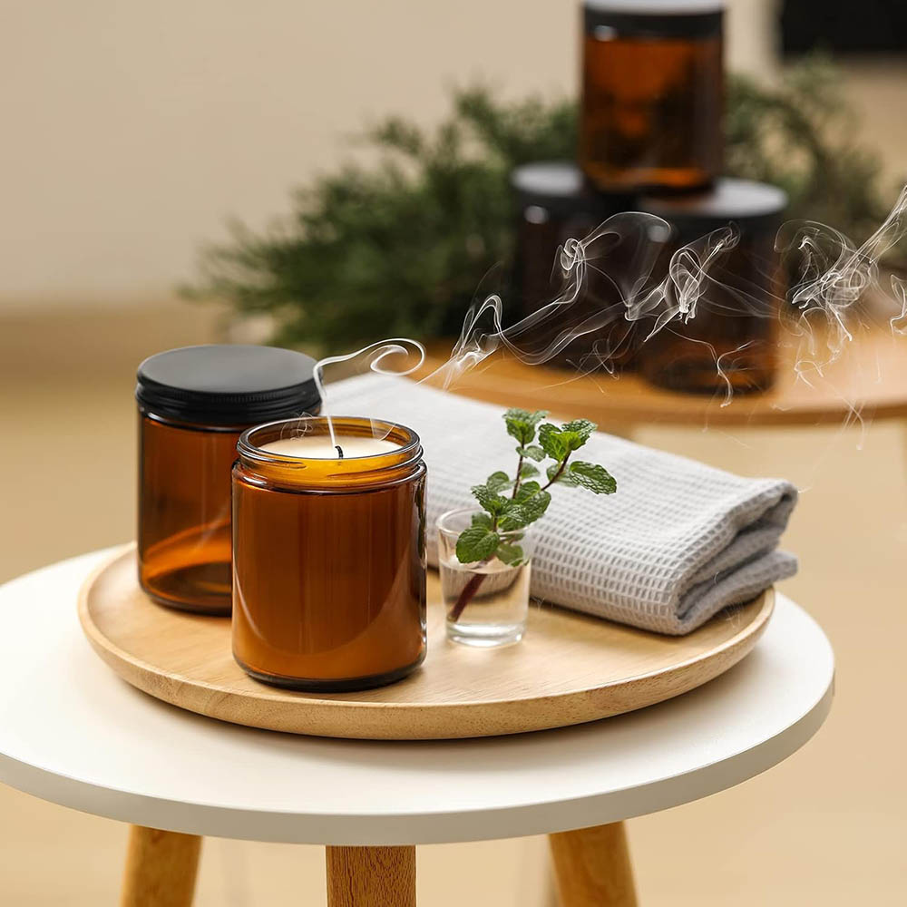 8oz Amber Glass Jars with Blac - Black Tin Candle review and price