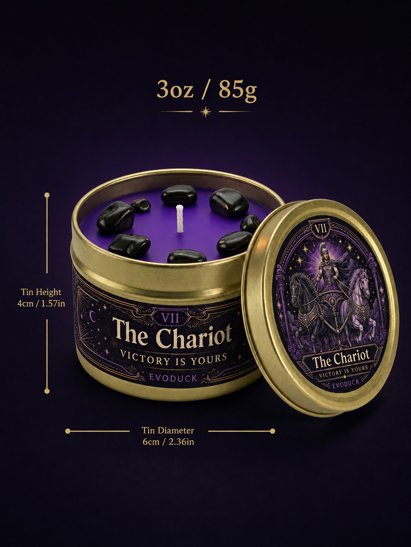 EVODUCK The Chariot Tarot Cand - Black Tin Candle review and price